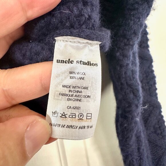 Uncle Studio 100% Wool Cable Knit Sweater Navy Blue Small - Picture 5 of 7